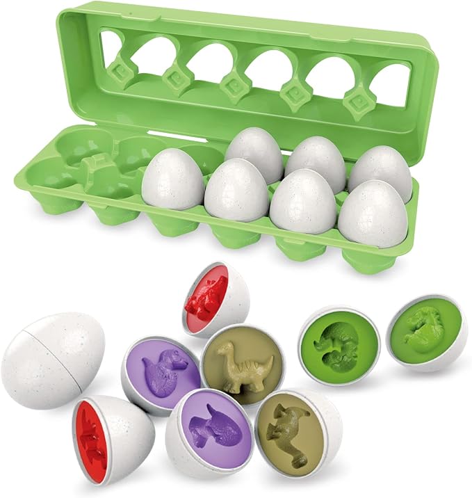 Easter Egg Toy for Toddlers - 12 Pcs Dinosaur Matching Eggs, Educational Gift for 1-3 Year Old Kids, Color & Shape Recognition Fine Motor Skill Montessori Puzzle