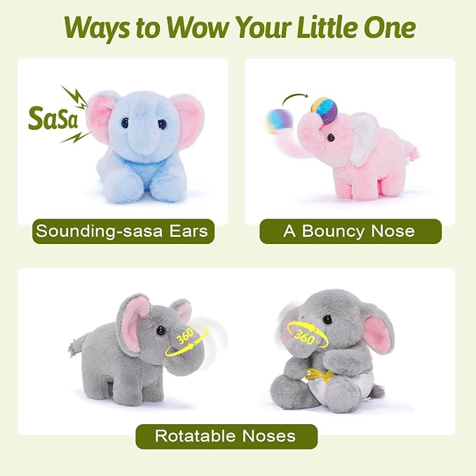 OUOZZZ Elephant Stuffed Animal with 4 Sensory Babies Plush Toy Set 14" x 6.3"