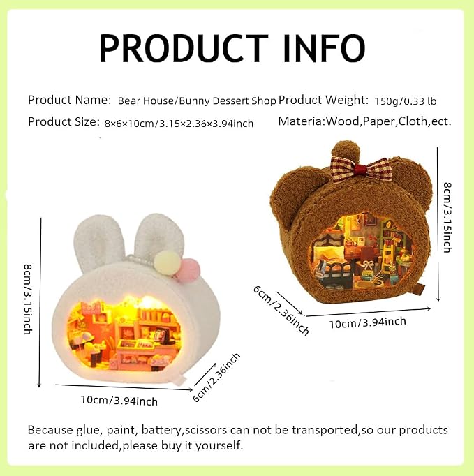 Miniature Dollhouse Kit DIY Wooden Dolls House,Tiny House kit with Furniture, Great Handmade Crafts Gift for Birthday Valentine's Day (2PCS)