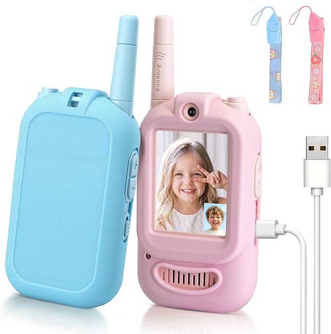 Video Walkie Talkies for Kids, Handheld 2 Pack Rechargeable Video Intercom Kids Walkies Talkies, Indoor Outdoor Toys for Family Games, Outside, Camping, Hiking for Boys Girls Ages 3-12 (B/P co)