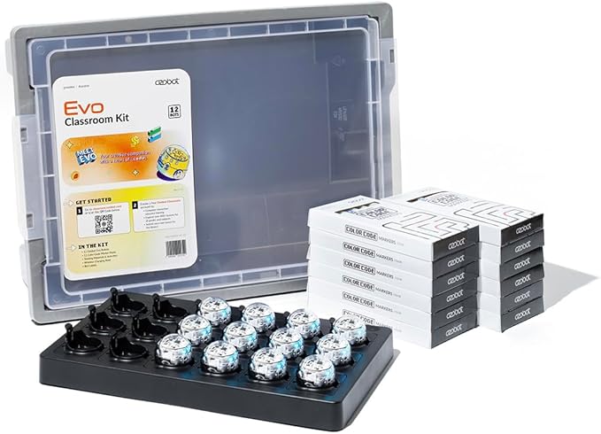 Ozobot Evo Classroom Kit (12 Bots): Interactive Coding Robots for Students, STEAM Learning Tools for Schools, Includes Charging Station, Storage Case, Markers, and Comprehensive Coding Curriculum