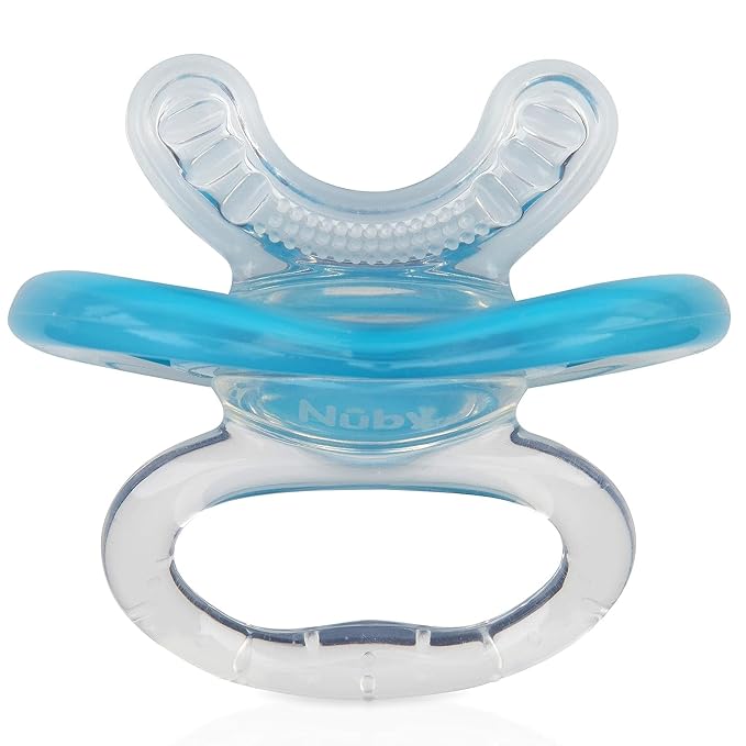 Nuby Gum-EEZ Baby Teethers - 2 Pack - Soothing Bristles, Easy Grip Handle & Hygienic Cover - Silicone Teethers for Babies - 3+ Months - Neutral - 100% Silicone
