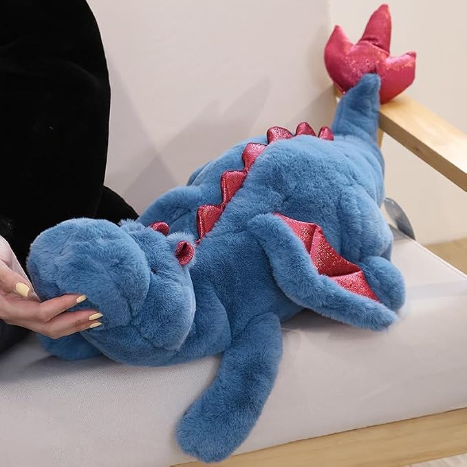 35.4" Blue Dragon Stuffed Animal, Medium Soft Dinosaur Plush for Kids and Adults, Sturdy Fluffy Plushie Pillow
