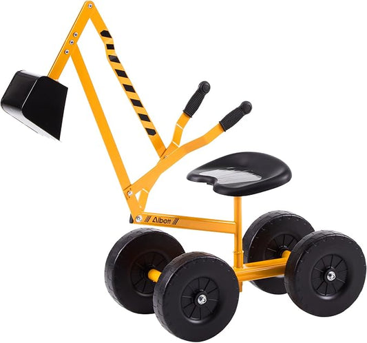 Albott Ride On Sand Digger Excavator Toys Working Crane with 8 inches Wheels and 360° Rotation Seat (Yellow)