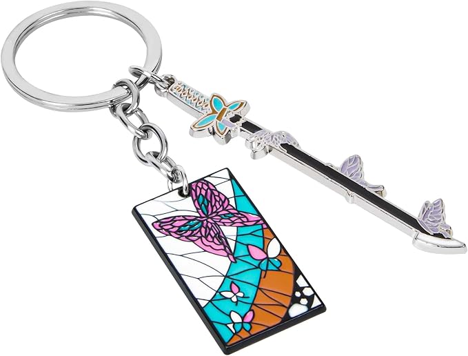 Demon Slayer Keychain, Anime Keychain with Sword & Charm Plate, Demon Slayer Merch & Gifts