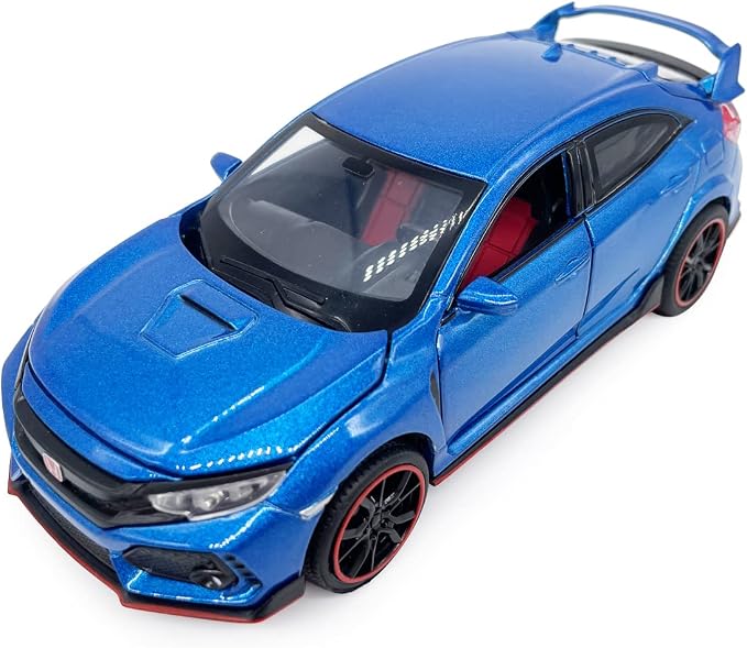 2017 Civic Type R Model Car Hatchback Sports Diecast Toy Cars 1/32 Scale Metal Pull Back Children's Die-cast Vehicles, Doors Open Light Sound, Boys Toys Kids Gifts Collection for Men, Blue