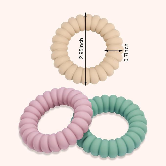 Baby Teether Toys, Silicone Teether Rings with Rattle for Babies, Textured Teething Rings Relief Soothing Sore Gums, 3 Pack