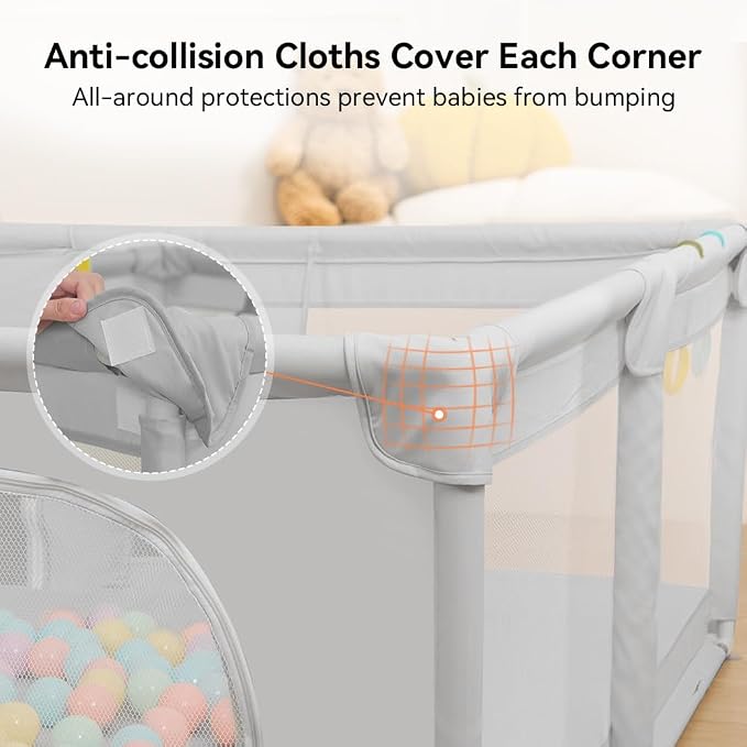 COMOMY Playpens for Babies and Toddlers, 79"x63" Baby Playard Extra Large, Safe and Non-Slip Baby Fence, Full Mesh Design, Indoor & Outdoor Kids Activity Center, Baby Play Pens (Beige)