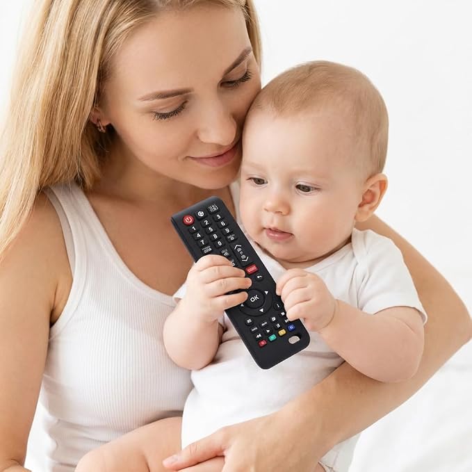 TV Remote Teether for 3-12-18 Months Babies Remote Shape Toddlers Chew Toys Baby Teething Toys Food Grade Silicone Teether for for Boys and Girls Sensory Toy