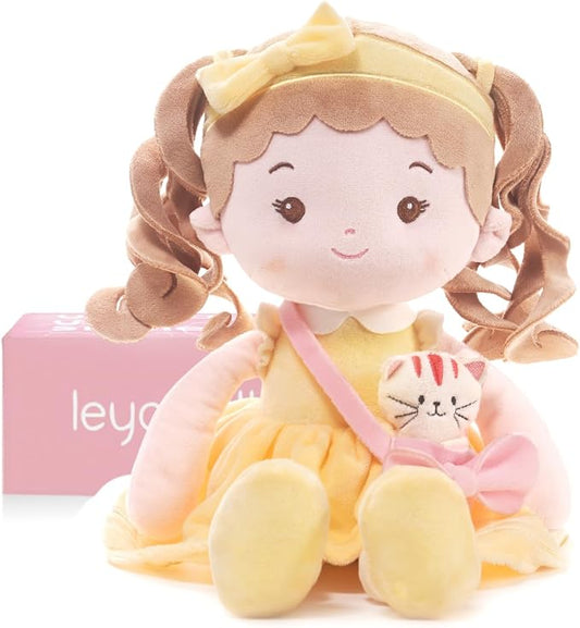 LeyaDoll Soft Baby Doll Toys (16''), My First Baby Rag Doll for 1 Year-Old Girl Birthday Gift, Christmas Plush Toys Gift for Toddler Kids Infants-Daydream Sunny and Her Pet-Cat