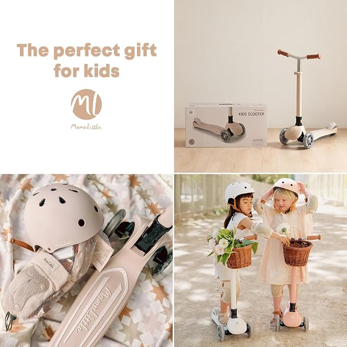 MomnLittle 3 Wheel Toddler Scooter for Kids Ages 3-10, Foldable Scooter with LED Light-Up Wheels, Lean-to-Steer Design, Mini Basket & 4 Adjustable Heights, Scooter for Boys and Girls