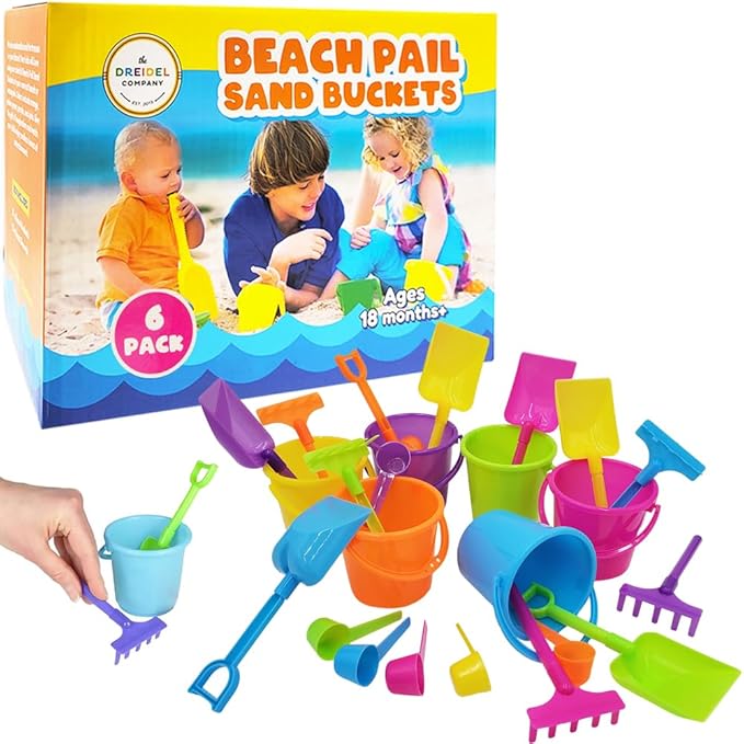 6-Pack Mini Beach Bucket Pail Playsets, Play Set Includes 1 Sand Bucket, 1 Shovel, 1 Rake, and 1 Scoop, Birthday Treats for Boys and Girls, Party Favors for Kids and Toddlers, 3" Inch
