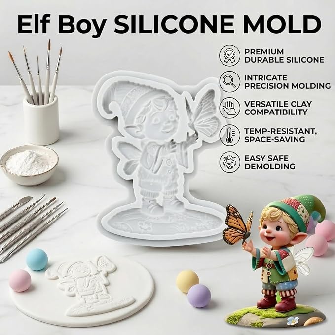 Elf Boy Polymer Clay Mold Butterfly Fairy Silicone Molds for DIY Craft Epoxy Resin Casting Polymer Clay Tools Crafts Air Dry Jewelry Making