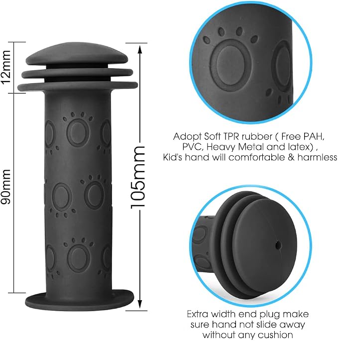 Kids Bike Grips - 105mm Bicycle Handlebar Grips With Mushroom Pattern for Bikes, Balance Bikes, and Kick Scooters