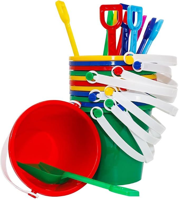 12 Pack 5'' Inch Sand Beach Buckets Pail with Beach Shovels,Sand Bucket Water Bucket for Beach Fun Great Summer Party Accessory