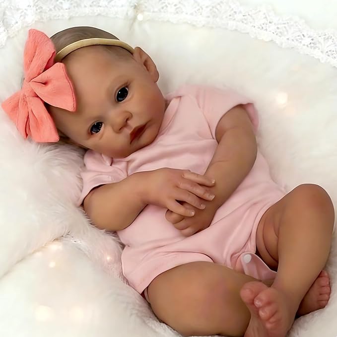 DAYOFFKIDS18Inch Sleeping Reborn Baby Doll, Realistic Newborn Baby Doll with Vinyl Body, Handmade Lifelike Washable Body Features, for Kids Ages 3+ (MadowPink)
