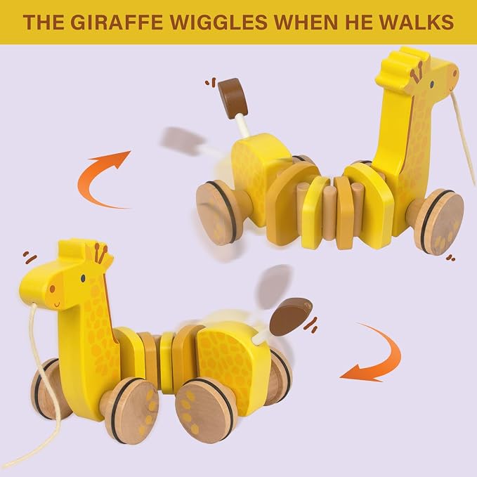 Baby Toys Car,Wooden Pull Along Toddler Toy, Developmental Toy for 1 Year Old Girl Boy Birthday Gift(Giraffe)