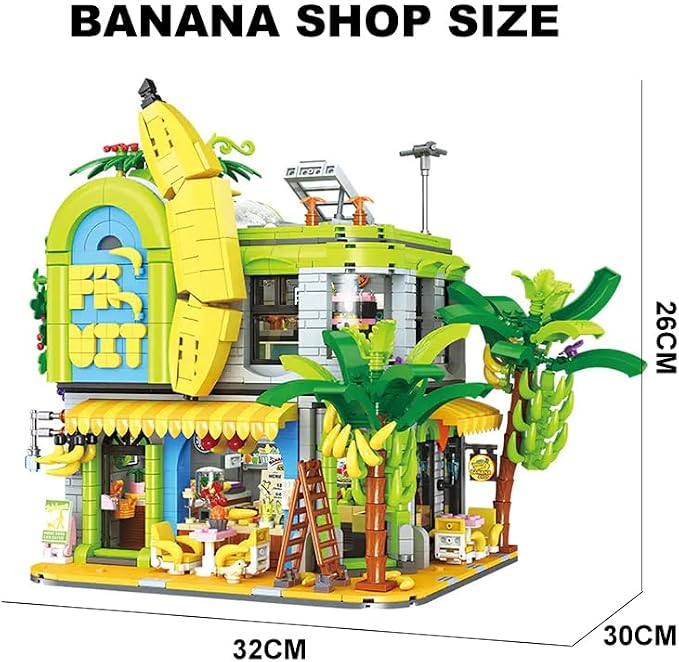 Banana Shop Building Blocks, MOC Creative Fruit Store Architecture Toy Set with LED Light, STEM Construction Toy Gift Idea for Adults & Teens(2165 PCS)