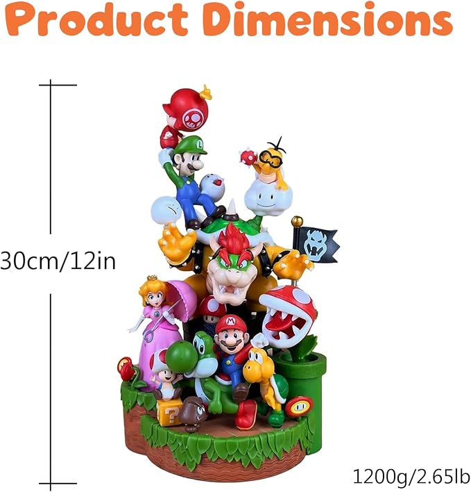 Mario Character Figure Set Large Display Statue, 12in Game Diorama Model with Mario Luigi Princess Bowser Yoshi, Collectible Action Figures Desk Decoration Gift for Fans