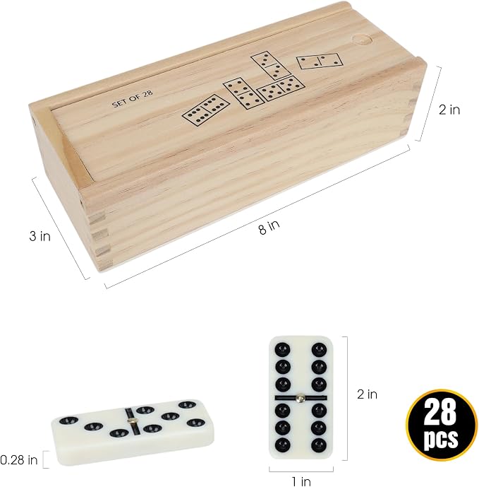 GOTHINK Dominos Set for Adults with Wooden Box - Tile Dot Dominoes Games Set for Family Night Travel Game - Classic Party Board Game Ideal
