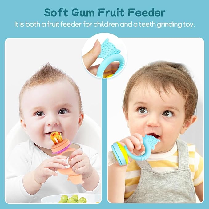 Baby Solids/Frozen Fruit Feeder Pacifier, Infant Teether Toy 4M+, BPA-Free Silicone Pouch & Nipple, Safely Introduce Solids, Teething Relief, 2-Pack