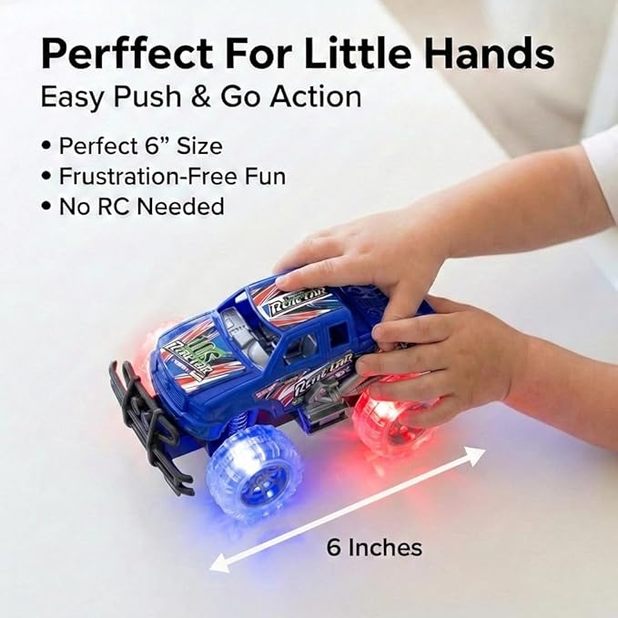 ArtCreativity Light Up Monster Trucks for Boys and Girls, 4-Pack Toy Truck Set, Monster Trucks for Boys 3 4 5 6 7 8 Years Old, Toddler Monster Truck Toys, Light Up Trucks