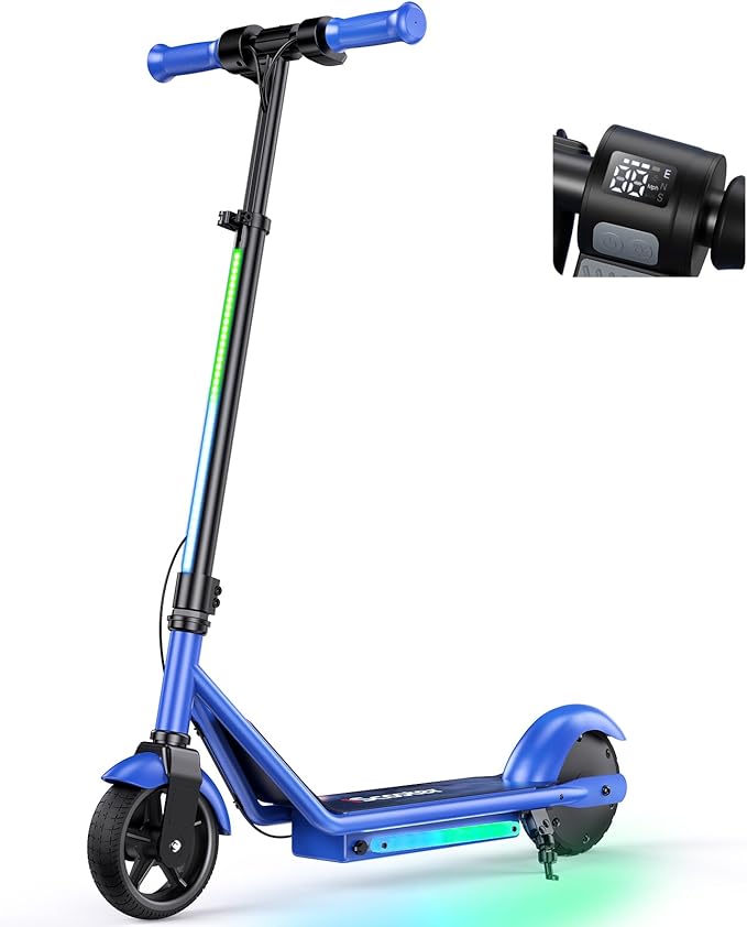 iScooter IK3 Serious Electric Scooter for Kids Aged 6-12, 3/6/10MPH Speed, Dual Brake System, 3 Heights (IK3Pro), Magnetic Charging, Colorful Lights, LED Display, 150W Motor Kids Scooter