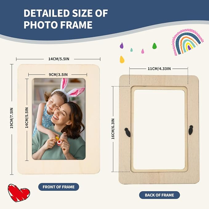 zjdbset Picture Frame Painting Craft Kit for 4 * 6 Photo,10Pcs DIY Unfinished Wooden Picture Frames with 12Pcs Painting Color Pen 4 Sheets Crystal Diamond Stickers for DIY Craft