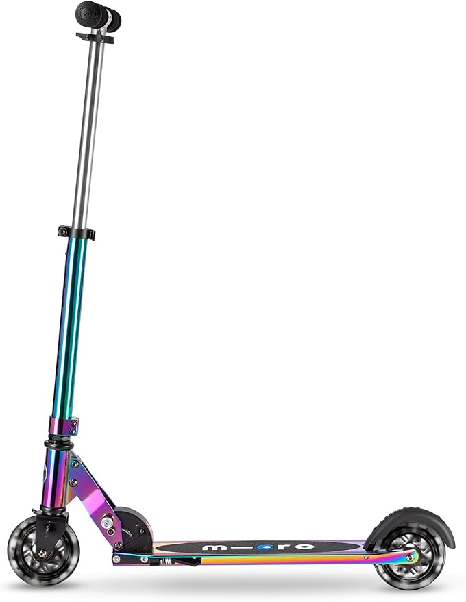 Micro Kickboard | Sprite Foldable LED Scooter for Ages 6+ | Children up to 220 lbs | 2 Wheel | Travel Ready | Adjustable T Bar | Smooth Ride, Motion Activated PU LED Wheels | Swiss Design