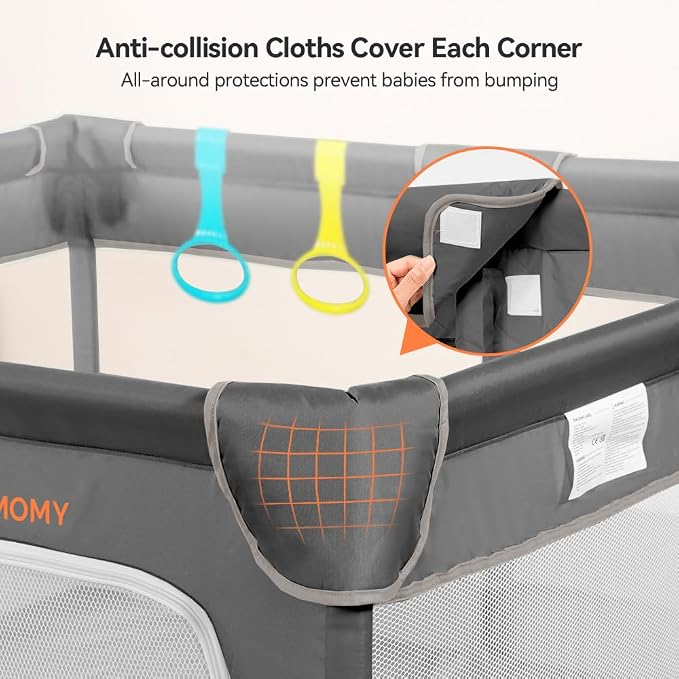 COMOMY Playpens for Babies and Toddlers, Small Baby Play Pens, Activity Center for Baby Safe and Non-Slip Baby Fence, Full Mesh Design, Indoor & Outdoor Kids Activity Center (Dark Grey, 50"x50")