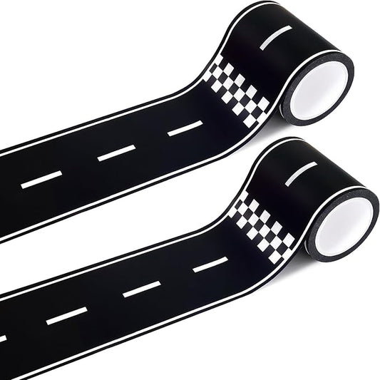 WNINK 2 Rolls Roadway Tape Road Tape, Kids Race Car Stickers, Race Car Track Decorations, 2.4 Inch Wide, 2 X 33 FT Long, Easy Tear, No Residue for Kids Birthday Racing Party Decoration