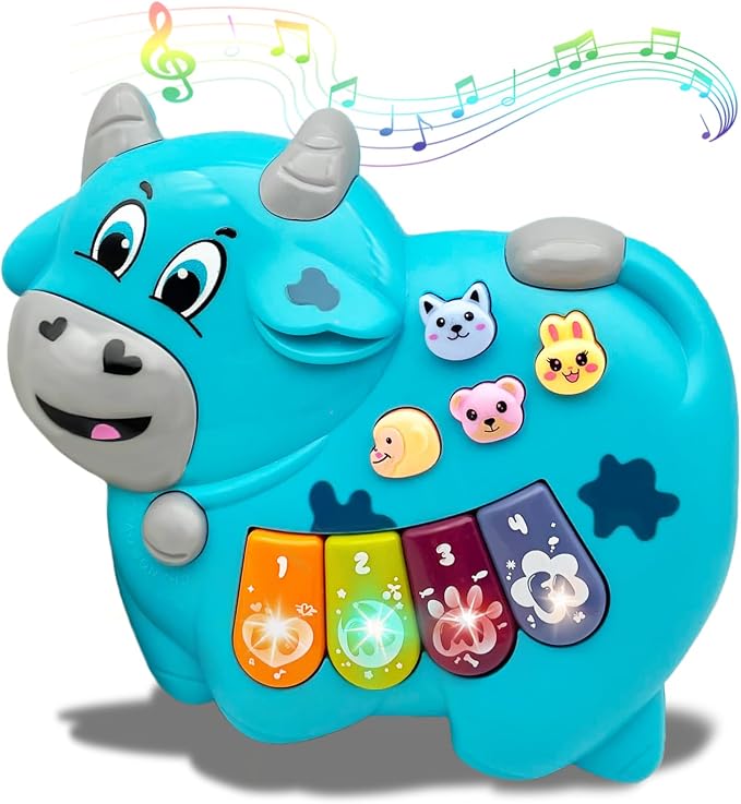 Baby Musical Toys Piano for 2 Year Old Girls Boys Toys Age 2 Light Up Music Learning Toys for Toddlers 3 Easter Gifts Infant Baby Toys 18 Month (Cow)