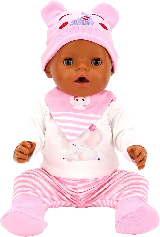 5 PCS Baby Doll Clothes 14-16 Inch Baby Doll Elephant Pattern Outfit Accessories for Sweet Baby Dolls Clothing with Pink Hat, Top Pants Socks