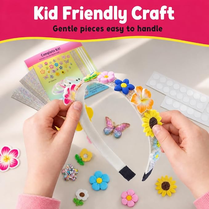 PURPLE LADYBUG Flower Headband Making Kit for Girls - Summer Toys for Kids Ages 4-8, Summer Crafts for Kids, 6 Year Old Girl Birthday Gift, Hair Accessories for Girls, Decorative Craft Activity Set