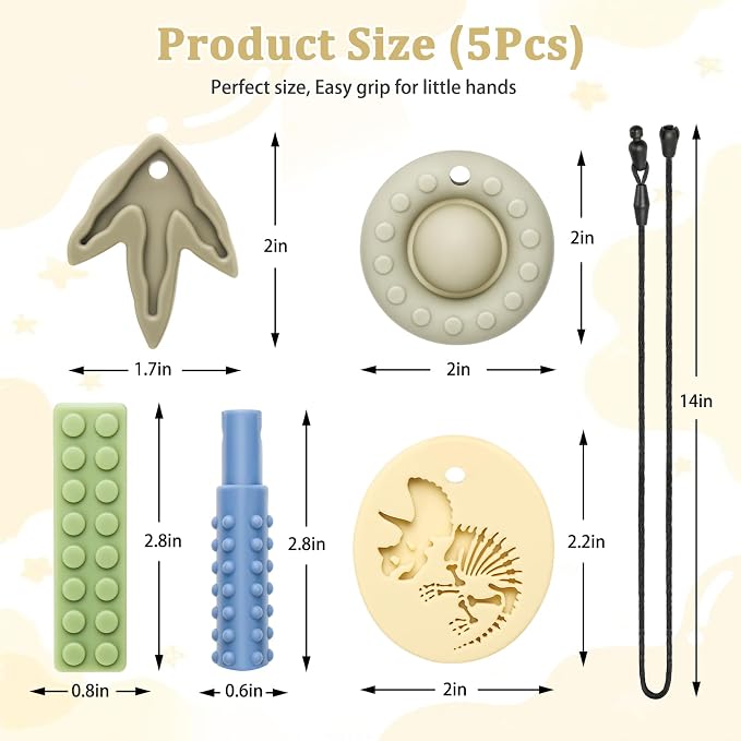 MISSLILI Sensory Chew Necklaces for Kids Aggressive Chewers - Silicone Chewelry for Autism, ADHD, Oral Motor Therapy & Baby Teething (BPA-Free, Textured Surface)