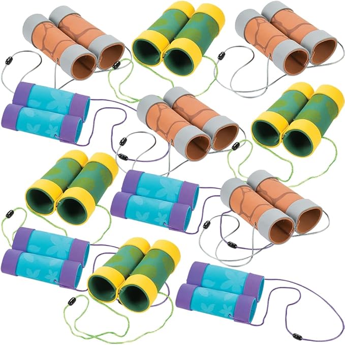 Fun Express Binoculars for Kids Craft Kit 12 Pack - Kids Binoculars Bulk Set for Sunday School Crafts & VBS Vacation Bible School Supplies | Cardboard Craft Kit for Summer Activities & Camp Crafts