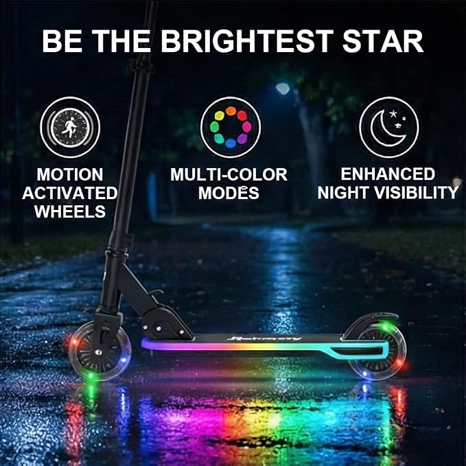 Rahmory Kick Scooter for Ages 5-12,Kid, Teens. Max Load 155 LBS. Foldable, Lightweight, with Light up Wheels and Dynamic Light Deck, Teen and Adults, 3 Adjustable Levels.