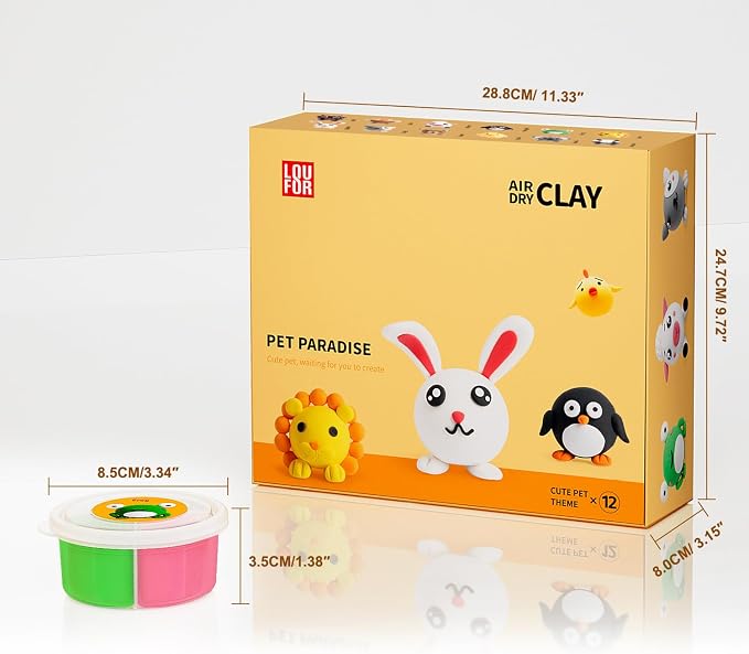 LOUFOR Air Dry Clay Kits - Modeling Clay for Kids, Ultra Light & Soft, Safe & Non-Toxic, 12 Boxes DIY Model Magic Clay with Sculpting Tools & Tutorials, Creatible Art Crafts Toys Gifts Boys Girls