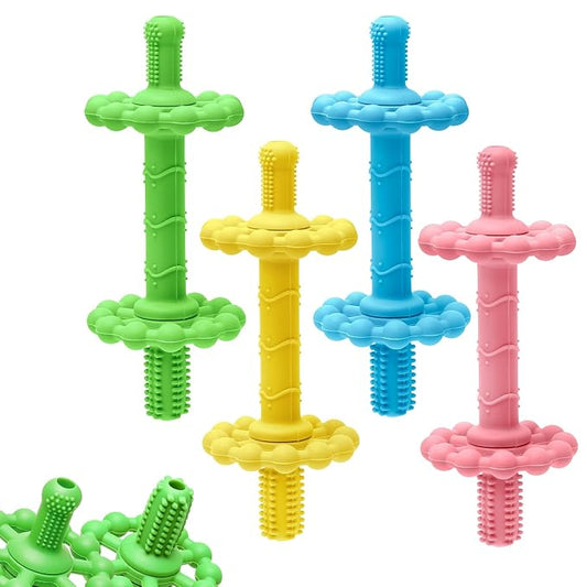 4 Pack Teething Toys for Babies 0-3 3-6 Months – Anti-Choking Design,Teething Relief for Infant Straws Sticks 6-24 Months, Baby Toddlers Silicone teether Tubes