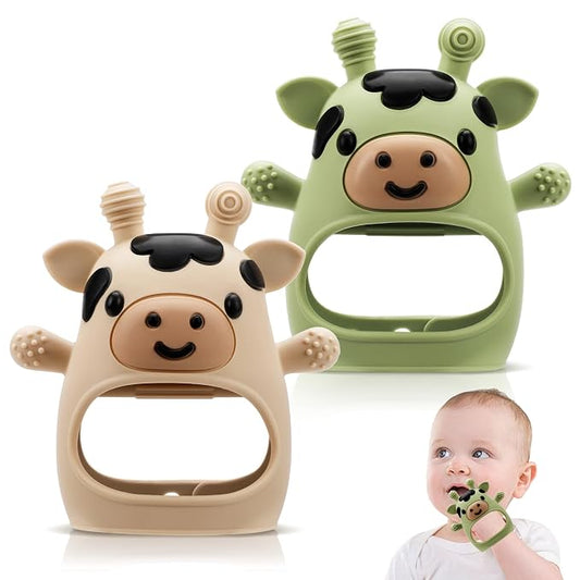 2 Pack Baby Teething Toys 3-6 6-12 Months, Adjustable Anti Dropping Wrist Teething Mittens, Food Grade Silicone Baby Chew Toys for Sucking Needs Teether for Newborns Infants Teething Relief
