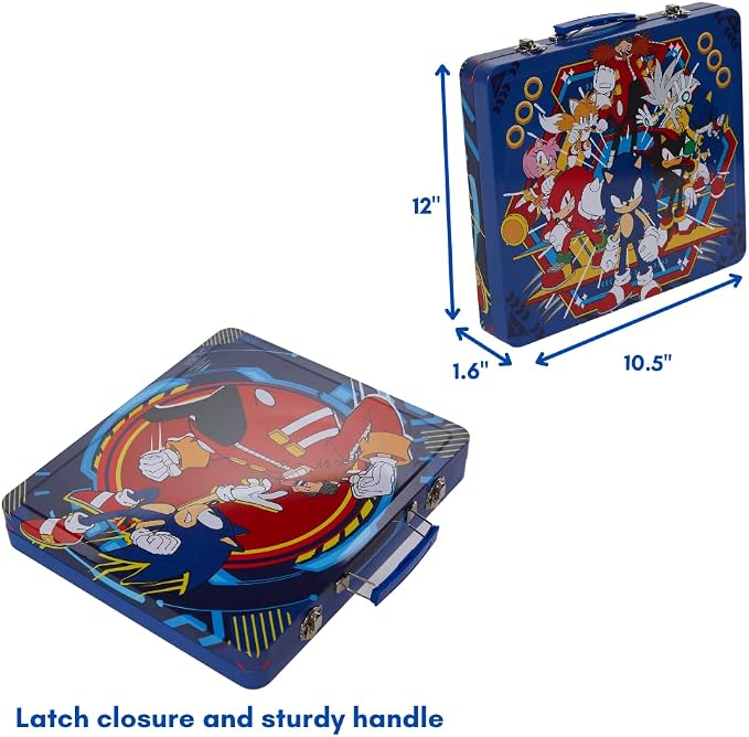 Sonic the Hedgehog Deluxe Activity Set, Carrying Tin & Art Supplies for Kid | 200+ Piece Art Set with Sonic Coloring Pages, Sticker Book, Markers, Crayons, Storage Tin, Knuckles, Shadow, Tails, Echidna