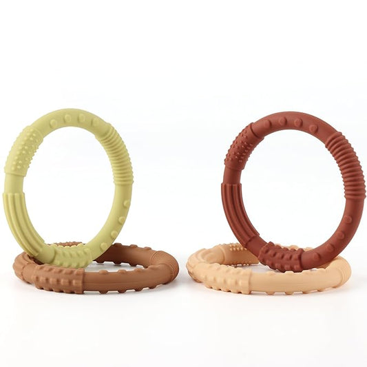 Silicone Teether Ring Toys, Soft & Textured Silicone Teether Rings for 3+ Month Babies, Baby Teething Bracelets Relief Soothing Sore Gums