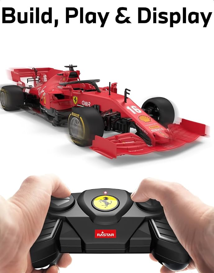 RASTAR Build Your Own RC Car Ferrari SF1000 F1 Kit with Remote & DIY Decals | Officially Licensed, Ideal Gift, 65PCs 1/16 Scale Formula 1 Model Car Building Kit for Play & Display, 97000