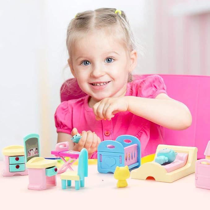 BananMelonBM 50 Pack Kids Little Dollhouse Furniture Toys House Big Dreams for Baby Children Girls Boys Age 3+
