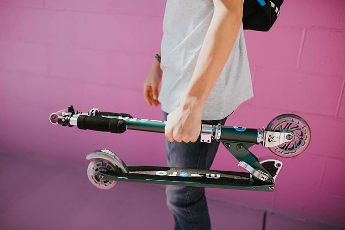 Micro Kickboard | Sprite Foldable LED Scooter for Ages 6+ | Children up to 220 lbs | 2 Wheel | Travel Ready | Adjustable T Bar | Smooth Ride, Motion Activated PU LED Wheels | Swiss Design