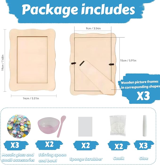 A&H Zier Decorate Your Own Mosaic Picture Frame Kit - 3 Pack DIY Arts & Crafts for Kids Ages 8-12, Valentines Day Gifts for Girls, 5x7 & 4x6 Photo Frames for Adults & Family