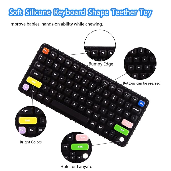 Baby Keyboard Teething Toys for Babies 0-3, 0-6, 6-12 Months | Soft Silicone Keyboard Teethers Toys | Baby Fidget Toys 0-6 Months | Infant Teether Pacifier for Breastfeeding Baby Boy Girl