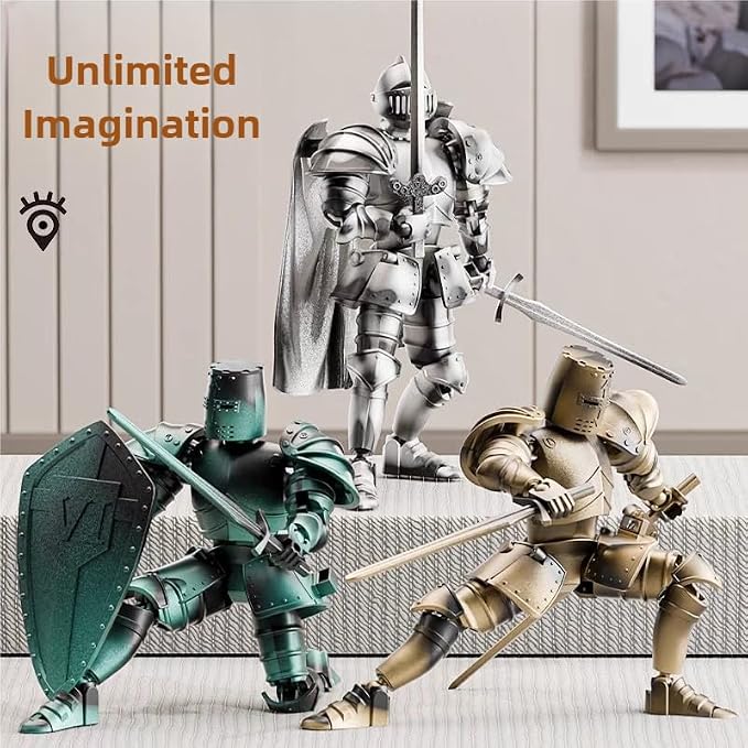 Medieval Action Figures,Knight Armor Action Figure,Multi-Jointed Movable Robot Mannequin T13,Dummy 13 Action Figure(Assembly Required) (B-Silver)