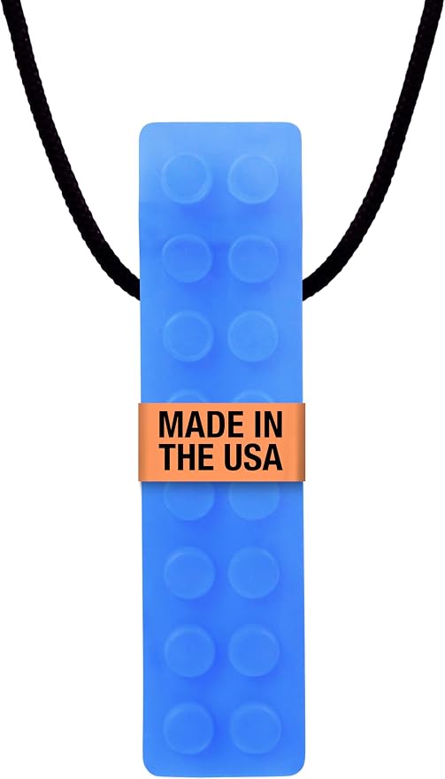 ARK Brick Stick, Chew Necklace for Sensory Kids and Adults, Oral and Hand Fidget for Autism, ADHD, SPD, Anxiety, Medical-Grade Textured Chew Necklace, XT, Medium Firm, Translucent Blue