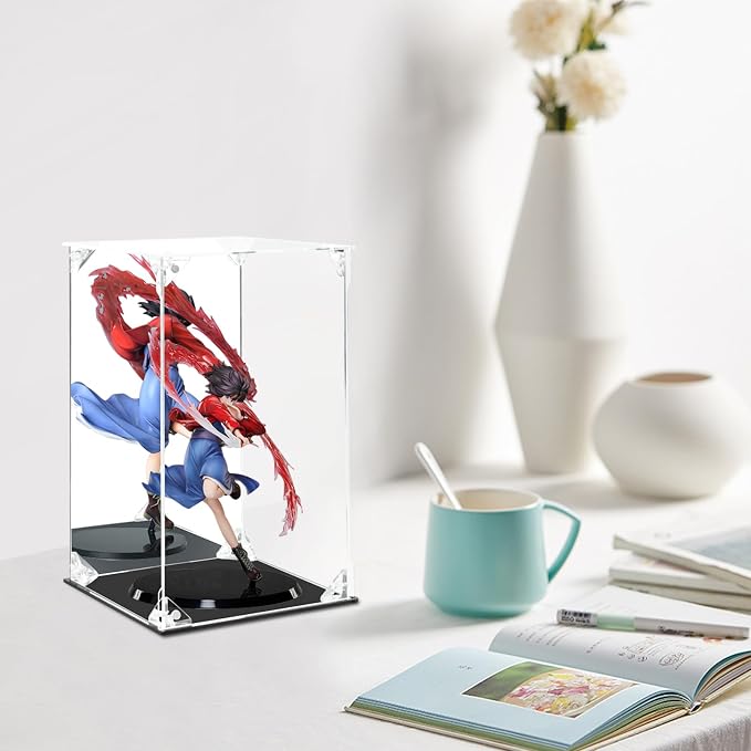 Acrylic Display Case for Collectibles Assemble Clear Acrylic Display Box with Mirrored Back, Alternative Glass Case for Action Figures Lego Model Doll Toys Display (6x6x10 inch; 15x15x25 cm)